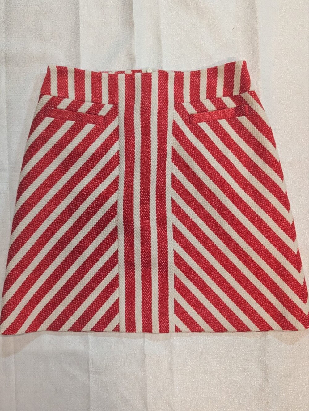 Karen Millen Red and White Striped A-Line Skirt Nautical Office Linen Blend
